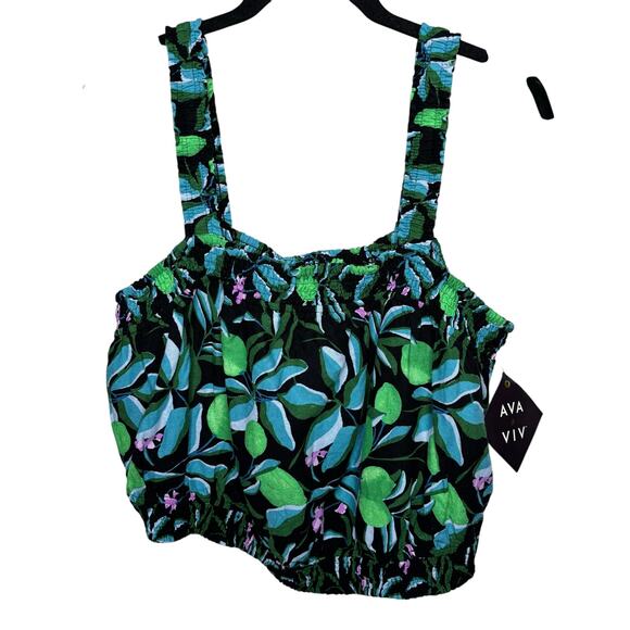 NWT Ava & Viv Tropical Floral Tank Crop Top Stretchy Women's 1X - Picture 1 of 7